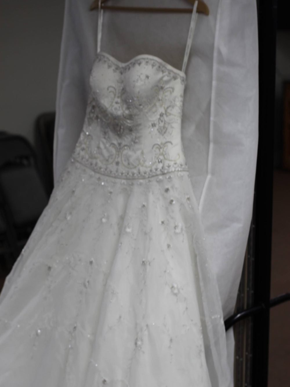 Oleg Cassini White Beaded Strapless Wedding Dress